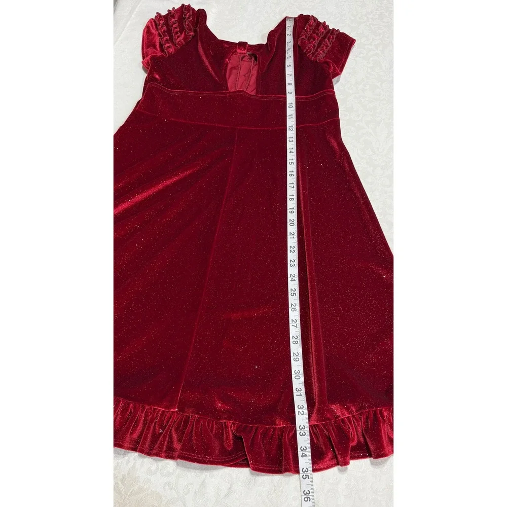 Hype Velvet‎ Glitter Dress Girls 16 Red Holiday Party Ruffle Sparkly V-Neck Y2K